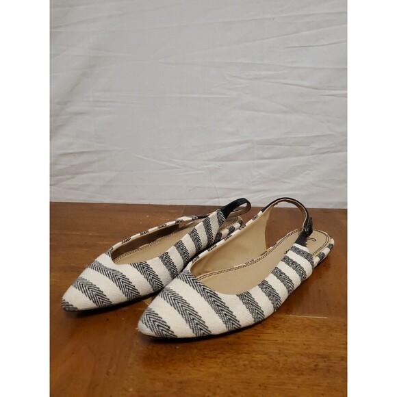 SPLENDID Sarum Slingback Striped B & W Pointed-Toe‎ Ballet Shoes Flats Size 8.5M - Picture 1 of 6
